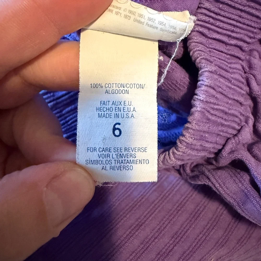 Vintage Children’s Peanuts Charlie Brown Goin Fishin Shorts Purple 6 Years